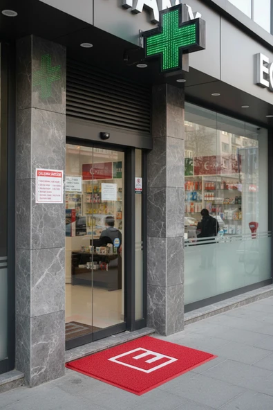 Valerine Life Kıvırcık Kırmızı Eczane Welcome Hoş Geldiniz İş Yeri Kapı Önü Paspası 60x80cm ürün görseli