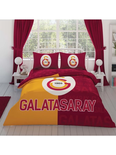 Taç Lisanslı Taç Galatasaray Parçali Logo Çift Kişilik Nevresim Takımı