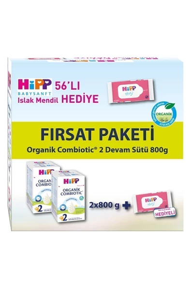 Hipp 2 Organik Bebek Sütü Combiotic 800 Gr x 2 Adet Avantaj Paket + Islak Mendil