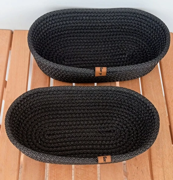 DEKORATİF 2 ADET OVAL SEPET 15*25CM SİYAH EV BANYO JÜT ÇOK AMAÇLI DÜZENLEYİCİ ORGANİZER - 2