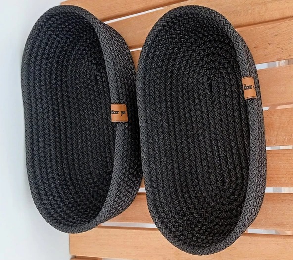DEKORATİF 2 ADET OVAL SEPET 15*25CM SİYAH EV BANYO JÜT ÇOK AMAÇLI DÜZENLEYİCİ ORGANİZER - 3