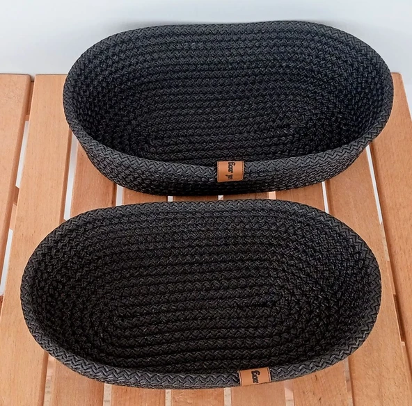 DEKORATİF 2 ADET OVAL SEPET 15*25CM SİYAH EV BANYO JÜT ÇOK AMAÇLI DÜZENLEYİCİ ORGANİZER - 5