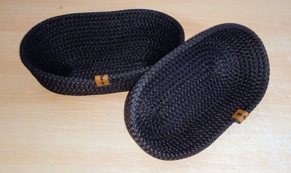 DEKORATİF 2 ADET OVAL SEPET 15*25CM SİYAH EV BANYO JÜT ÇOK AMAÇLI DÜZENLEYİCİ ORGANİZER - 4