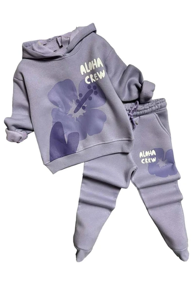 Kız Çocuk Aloha Crew Digital Baskı Kapüşonlu Lila Eşofman Takım ürün görseli
