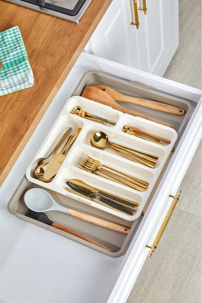 Cooker Çift Taraflı Genişletilir Kayar Kızaklı Pratik Çekmece İçi Lüx Kaşıklık Organizer - CKR3362 - 2