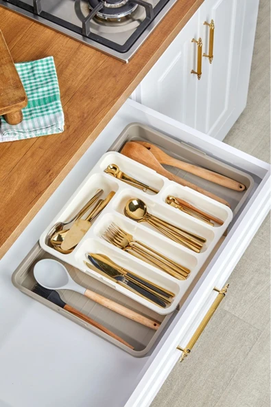 Cooker Çift Taraflı Genişletilir Kayar Kızaklı Pratik Çekmece İçi Lüx Kaşıklık Organizer - CKR3362 - 3