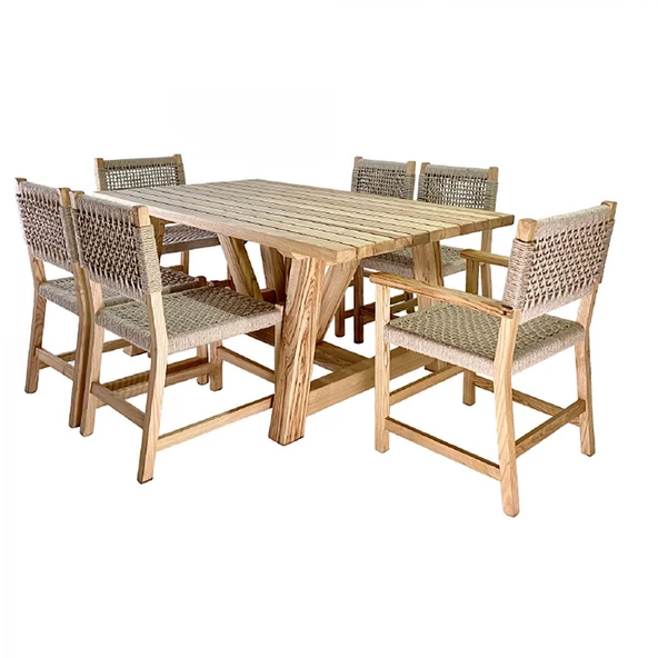Taksim Ahşap Bahçe Takımı: 100x180 Masa + 6 Sandalye Set, Masif Kestane ürün görseli
