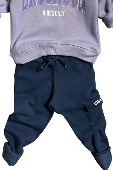 Kız Çocuk Brooklyn Detaylı Kapüşonlu Lila Eşofman Takım - Resim 3