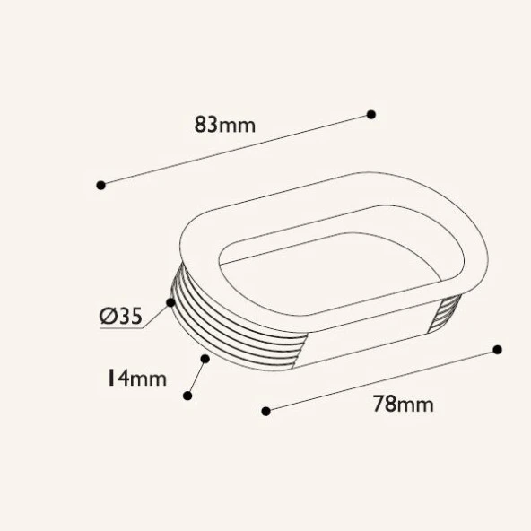 Gürçay Gömme Kulp Oval Parlak Krom (2 Adet) - Resim 3