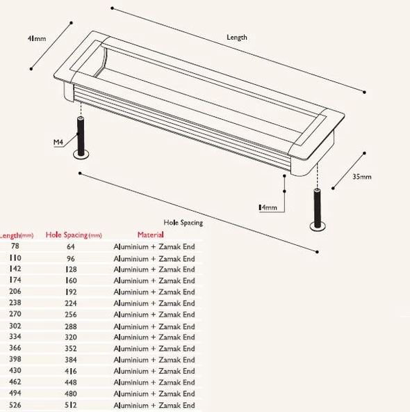 Gürçay Gömme Çekmece Kapak Kulpu Dörtgen - 3