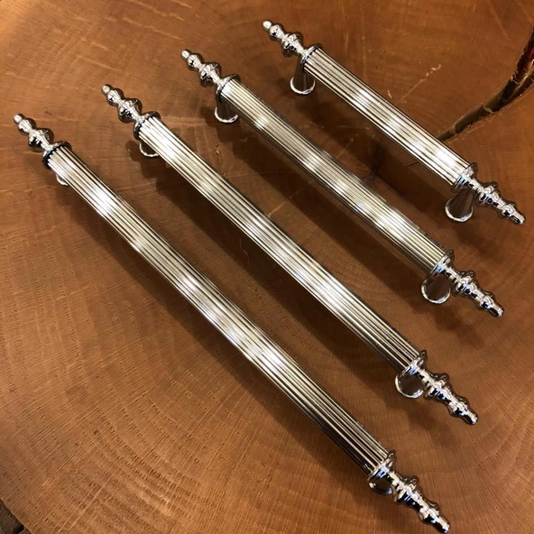 Gürçay Lüks Çizgili Çubuk Kulp Krom Çekmece Kapak Kulpu (2 Adet) - 3