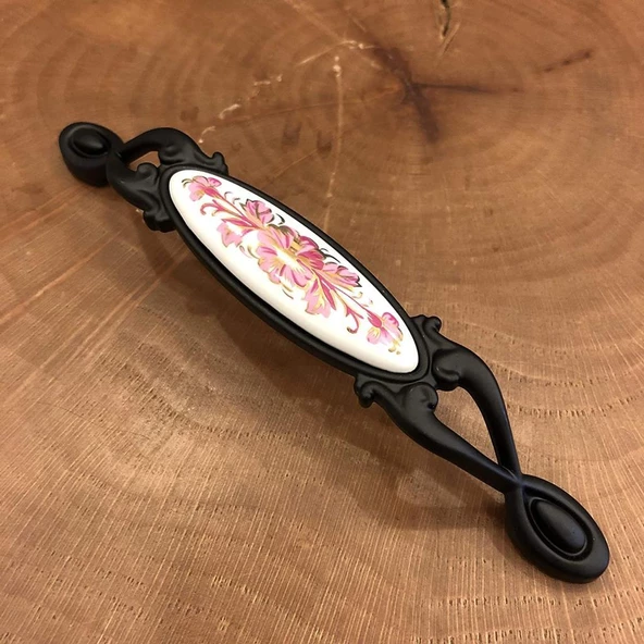 Narin Porselen Siyah Pembe Çekmece Kapak Kulpu (2 Adet) - Resim 3