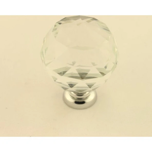 Küre Kristal Taşlı Kulp Küre 30Mm Şeffaf Krom (2 Adet) - Resim 2