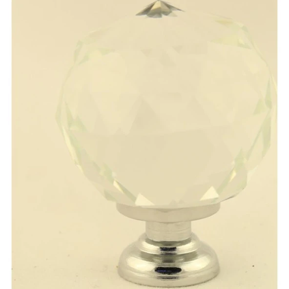 Küre Kristal Taşlı Kulp Küre 30Mm Şeffaf Krom (2 Adet) - Resim 3