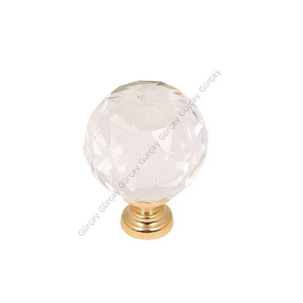 Gürçay Kristal Çekmece Kapak Kulpu 30mm Şeffaf Altın (2 Adet)