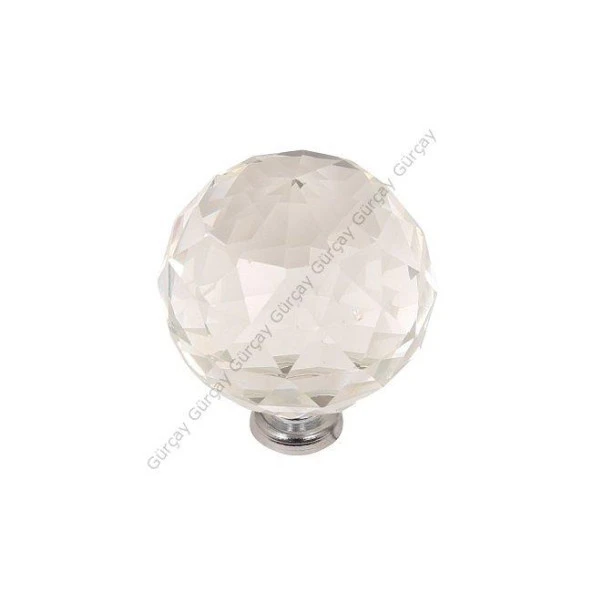 Gürçay Kristal Cam Kulp Şeffaf Küre 30mm Krom