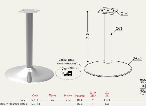 Tablalı Masa Ayağı 12.011 - Taban Çapı 56cm - Resim 2