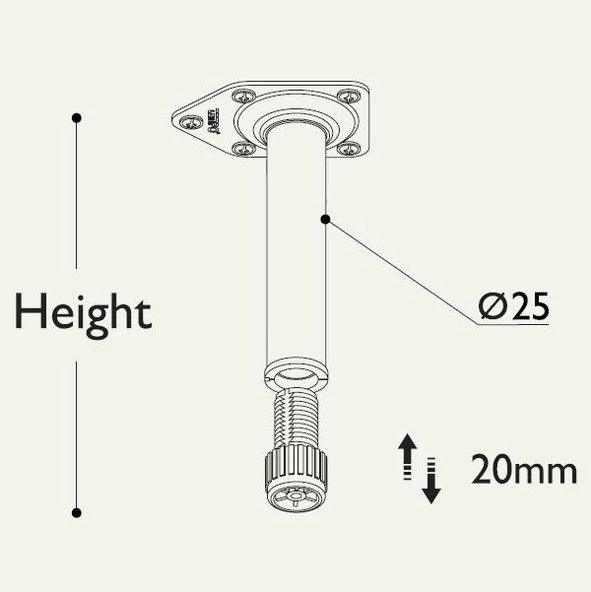 Gürçay Metal Mobilya Baza Ayağı 25mm Parlak Krom (4 Adet) - 6