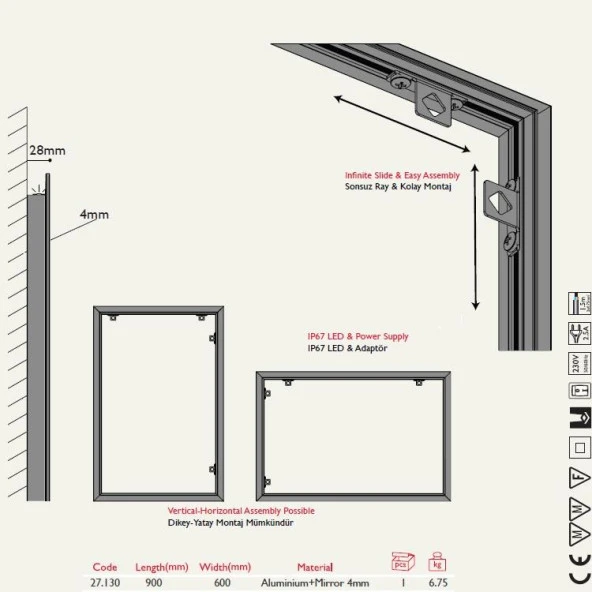 Gürçay Led Işıklı Banyo Aynası 60*90cm - 2