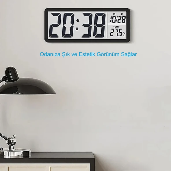 HyMark LCD Ekran 20x8cm Dijital Duvar Saati USB Pilli Zaman Sıcaklık Tarih - 5