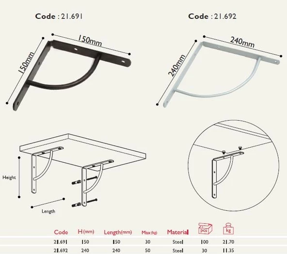 Raf Altı Metal 24cm - 2 Adet - 2