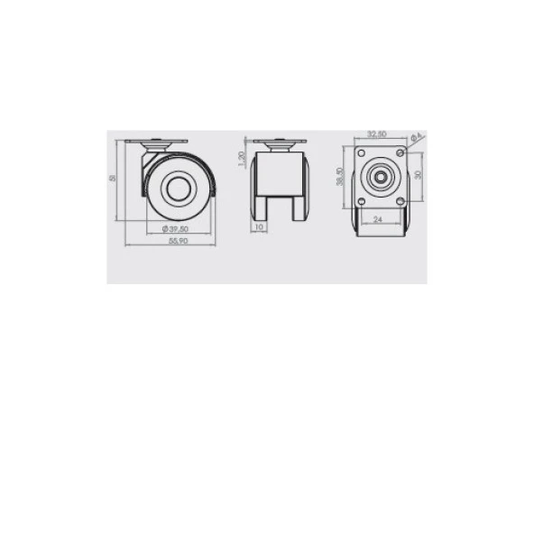 Gürçay Mobilya Tekeri Plastik H51mm Tablalı (4 Adet) - 3