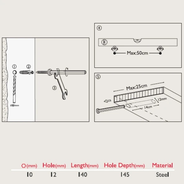 Gizli Raf Bağlantı Çubuğu 10*140mm (2 Adet) - 3