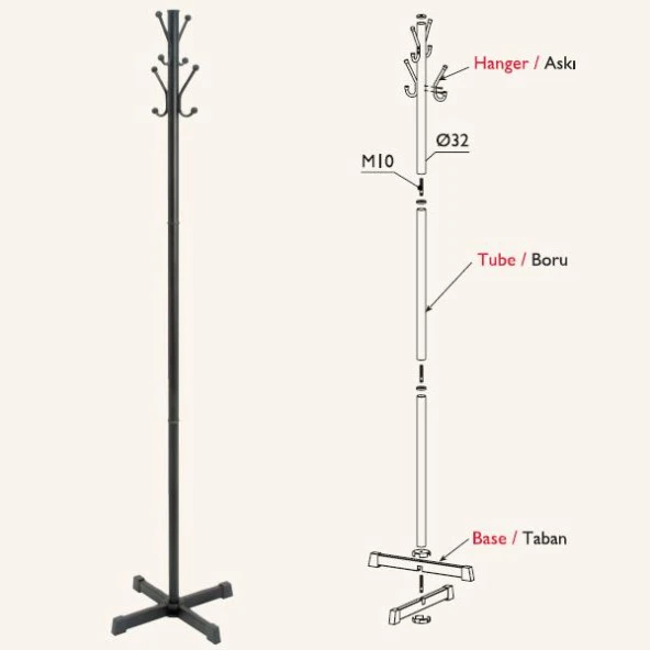 Portatif Ayaklı Elbise Askısı 32mm - 2