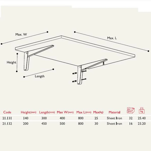 Katlanır Duvar Masa Ayağı 45cm - 4