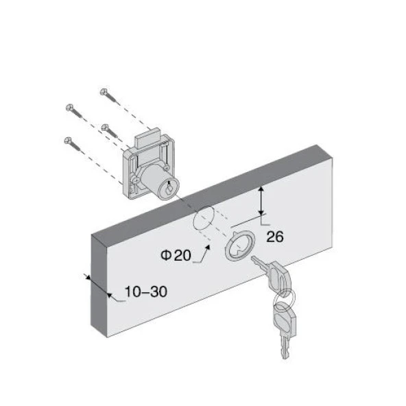 Çekmece Kapak Kilidi Kare 22mm - 2