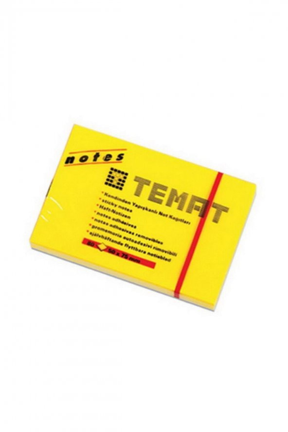 Temat Yapışkanlı Not Kağıdı 50x75 MM Fosforlu Sarı 11064