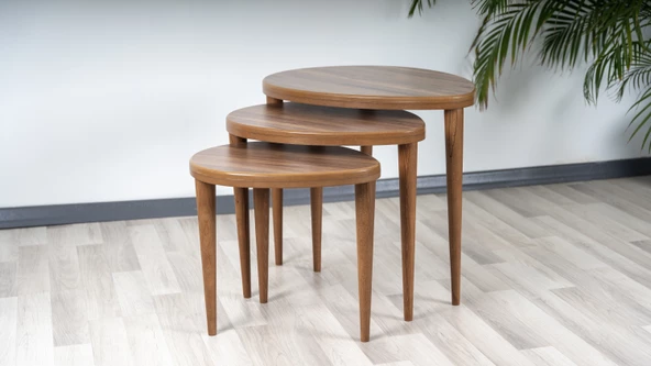 Sade ceviz mdf üçlü zigon sehpa seti - 3