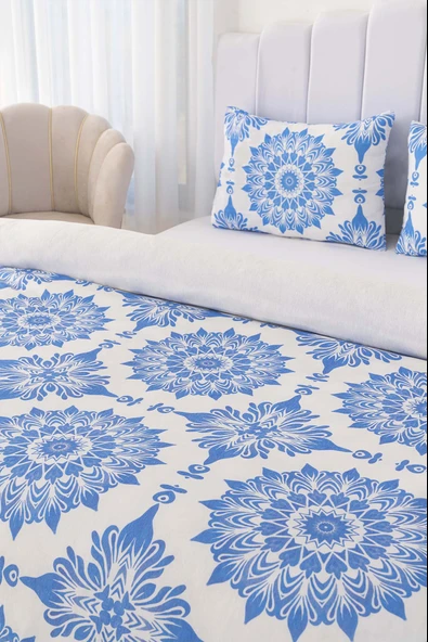 Rivaİstanbul Alaçatı Mavi Çift Kişilik Nevresim Takımı Pamuklu - Resim 4