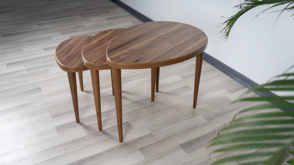 Sade ceviz mdf üçlü zigon sehpa seti - 2