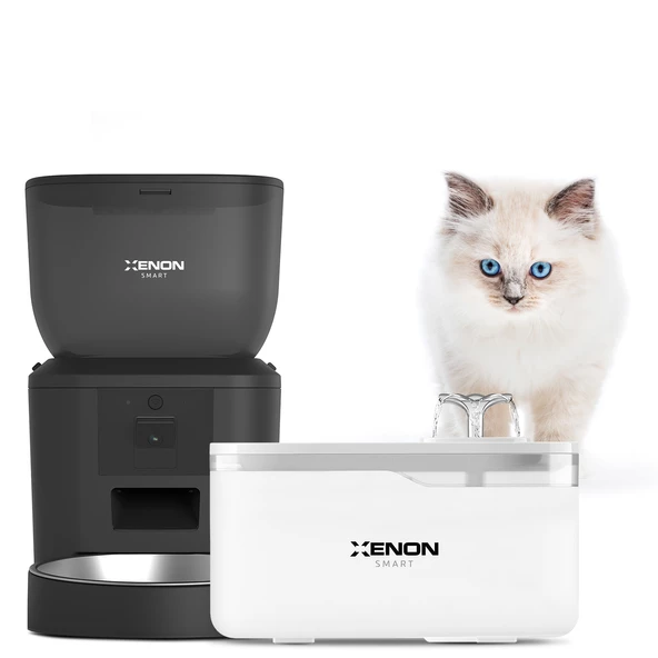 Xenon Smart Akıllı Kedi Mama Kabı, Otomatik Kedi Su Pınarı Seti, Kameralı Sesli İletişim, Mobil Kontrol