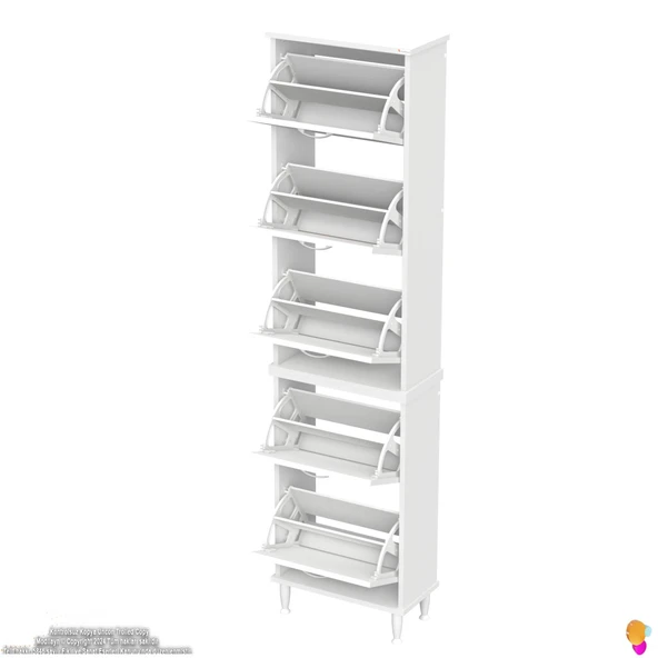 Modilayn VARBİ UMAY' 2 Li Kapı Önü 52x205x26 cm’ lik 5 Düşer Kapak 10 Göz Bölmeli Ayakkabılık - 8