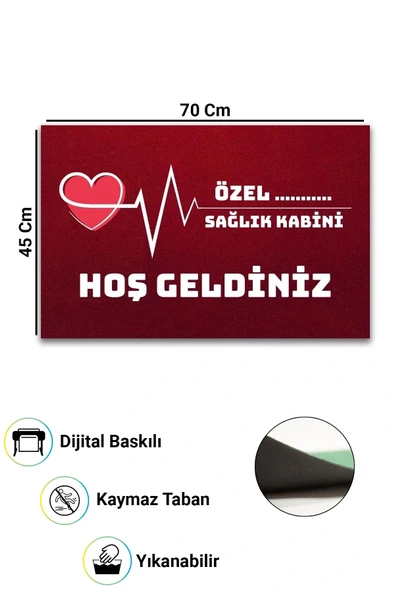 Valerine Life İsme, Kişiye veya Firmaya Özel Sağlık Kabini Kırmızı Hoş Geldiniz Kapı Önü Paspası 45x70cm - Resim 2