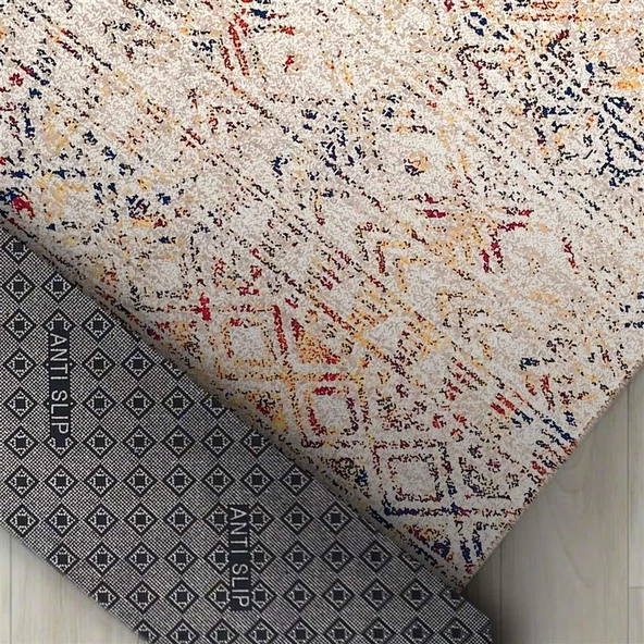 İskandinav eskitme kilim Salon Mutfak Oda Halısı Bej Krem Halı Kaymaz Makinada Yıkanabilir - 2
