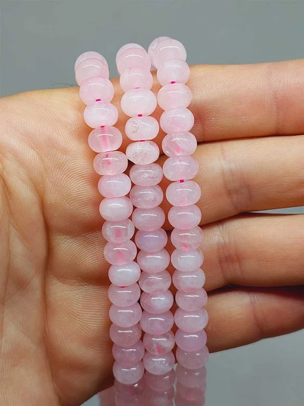 Pembe Kuvars Taşı Rondela Kesim 5x8mm Dizi (54316) - Resim 2