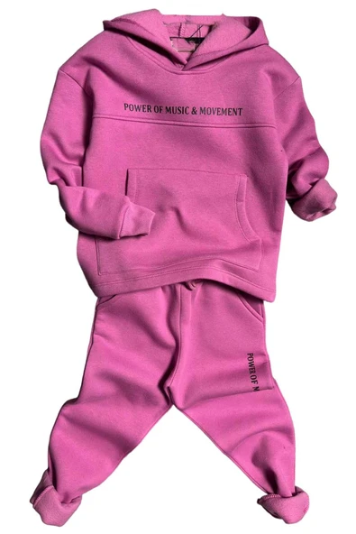 Kız Çocuk Power Of Music Yazı Baskı Kapüşonlu 3 İplik Fuşya Eşofman Takım ürün görseli