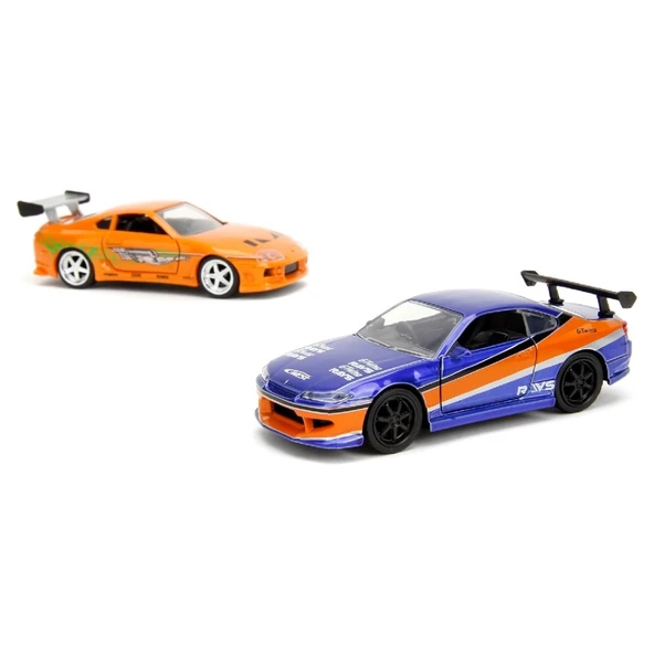 Jada 1:32 Fast & Furious Legacy Series Twin Pack W3/2 Brian's Toyota Supra & 2001 Nissan Silvia S15 - Resim 2