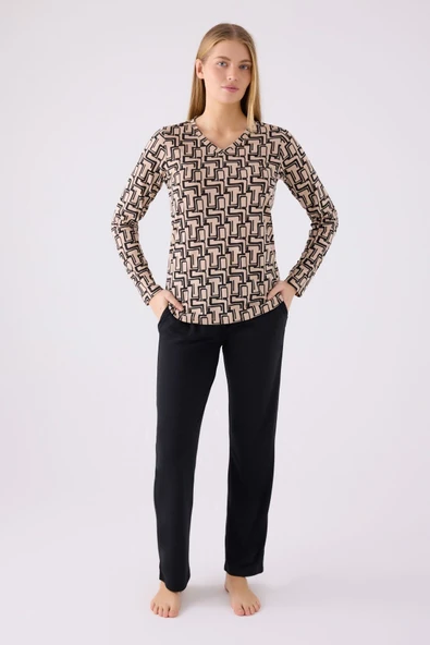 Pierre Cardin PC8892 Kadın Siyah Uzun Kol Pijama Takım
