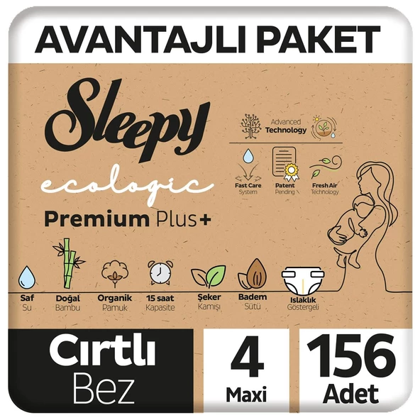 Sleepy Ecologic Premium Plus Avantajlı Paket Bebek Bezi 4 Numara Maxi 156 Adet   