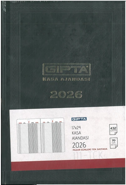 Gıpta 2026 Ticari Ajanda Dikişli Sert Kapaklı 17x24 Siyah  hafta sonları ayrıdır ürün görseli 1