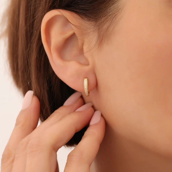 925 Ayar Gümüş Taşlı Halka Küpe Çap:13 mm- ES00145