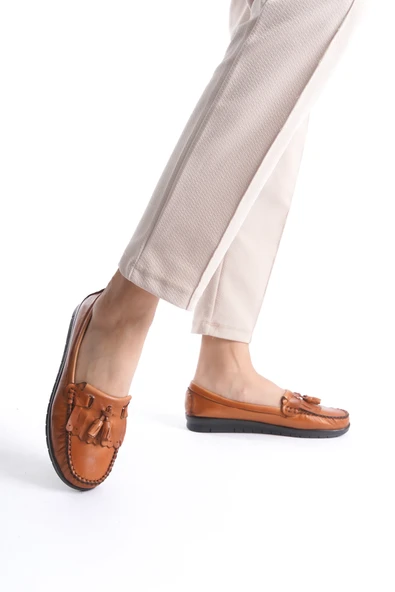 Artı-Artı014-BB-501-PSK  Hakiki Deri Günlük Ortopedik Kadın Taba Babet Ayakkabı - Resim 4