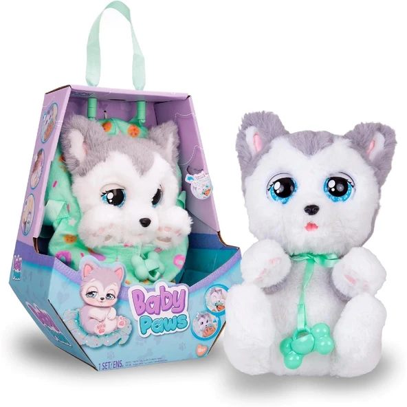 Baby Paws Sesli Yavru Köpek Peluş 20 Cm Husky Yeşil Çanta