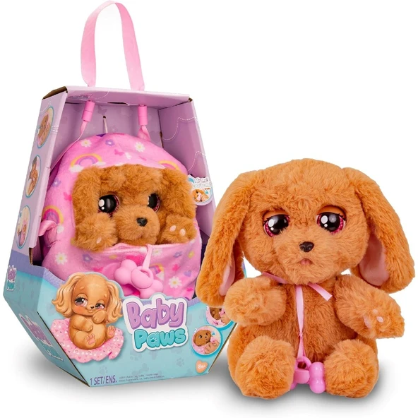 Baby Paws Sesli Yavru Köpek Peluş 20 Cm Cocker Pembe Çanta