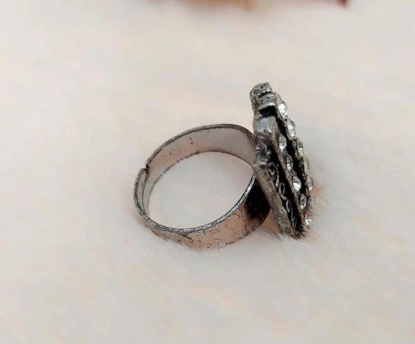 Kadın Yüzük Otantik Eskitme Tasarım Taşlı Gri Ayarlanabilir Ölçü - 2