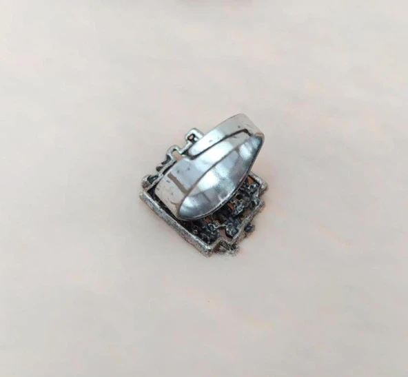Kadın Yüzük Otantik Eskitme Tasarım Taşlı Gri Ayarlanabilir Ölçü - 3